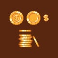 Pixel art retro gold coin dollar sign game asset icon set. Vector illustration isolated Royalty Free Stock Photo