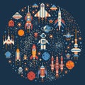 Pixel Art Retro Space Adventure Circle Print