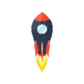 Pixel art rocket with fiery trails, retro games, space-themed designs, apps, or animations. 8-bit style for technology Royalty Free Stock Photo