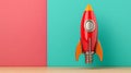 Pixel Art Rocket Launch on Pink and Teal Background Royalty Free Stock Photo