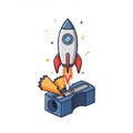 Pixel Art Rocket Launching from Pencil Sharpener Royalty Free Stock Photo
