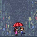 Pixel art romance in raining