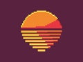 Pixel art 80s sunset. 8-bit sun synthwave and retrowave style. Design for printing, wrapping paper and advertising. Vector