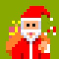 Pixel art Santa Claus carrying bag for Christmas Royalty Free Stock Photo