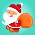 Pixel art, Santa Claus delivering gifts, Christmas card