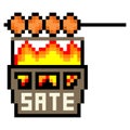 Pixel art with satay on the grill fire. Indonesia food satay