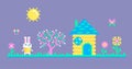 Pixel art scene with rabbit. Royalty Free Stock Photo