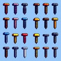 Pixel Art Screws Collection Assorted Colors and Styles, Fasteners, Hardware Royalty Free Stock Photo