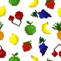 Pixel art seamless fruits pattern
