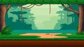 Pixel art seamless landscape with tropical forest, lake and hanging liana vines. 8-bit retro video game style jungle