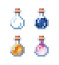 Pixel art set of a bottles of water and honey.