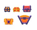 Pixel art set of closed treasure chests different forms and sizes