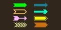 pixel art set of different arrows. Collection of minimalistic arrows in different styles and colors