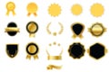 Pixel Art - Set of Golden, Yellow and Black Badges and Medals - White Background - Isolated