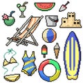 pixel art isolated beach items