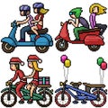 Pixel art isolated couple bike Royalty Free Stock Photo