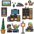 pixel art isolated home living room