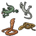 Pixel art isolated reptiles snake lizard