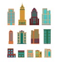 Pixel art set of modern various buildings Royalty Free Stock Photo