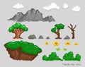 Pixel art set of nature element illustration.,Pixel forest set. Retro 8 bit video game UI elements Royalty Free Stock Photo