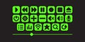 pixel art set of neo green media player buttons for audio or video on black background. Design concept in retro style
