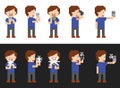 Pixel art set of person making pictures