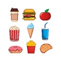 Pixel art set with pixel food for game design. Vector art illustration. Sweet food Royalty Free Stock Photo