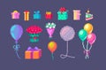 Pixel art set of presents and gifts on holidays events