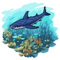 pixel art shark underwater scene