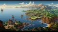 32k Uhd Pixel Art Archipelago With Majestic Windmill