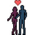 Pixel art silhouette romance couple