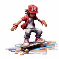 Pixel Art Skateboarding Boy On Tiles: A Maquette-inspired 8-bit Cartoon