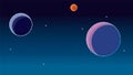 Pixel art space background. Planets and stars in retro 8 bit video game style. Space, cosmos or fantasy universe vector Royalty Free Stock Photo