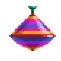 Pixel art spinning top icon, vector illustration