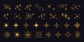 Pixel art stars. Comic 8-bit game space light. Retro decorative night pixelated sparkling elements. Yellow and gold star Royalty Free Stock Photo