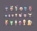 Pixel art style alcohol drinks and cocktails set Royalty Free Stock Photo