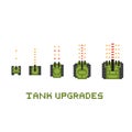 Pixel art style army tank game upgrades vector set