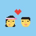 Pixel art style asian couple in love illustration