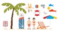 Pixel art style beach set Royalty Free Stock Photo