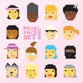 Pixel art style 15 cartoon faces vector set 2 Royalty Free Stock Photo