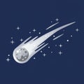 Pixel Art Style Comet with Shiny Trail and Stars in Dark Blue Space Royalty Free Stock Photo