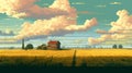 Pixel Art Wallpaper Farm In Impressionist-landscape Style