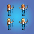 Pixel art style girl rock star singing illustration