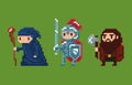 Pixel art style illustration wizard, knight and