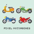 Pixel art style motorbike isolated vector set Royalty Free Stock Photo