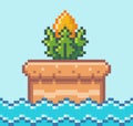 Pixel art style, plant object in game arcade play vector. Herb with a flower in a square pot