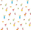 Pixel art style seamless pattern of ice and alcoholic summer drinks and beach cocktails. Fruits and refreshments. Background. Royalty Free Stock Photo