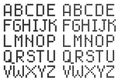 Pixel art style uppercase alphabet, black square