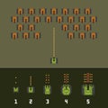 Pixel art style war and tank game upgrades vector set