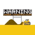 Pixel art style warning anded construction illustration